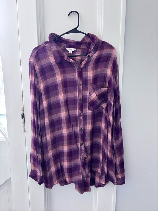 Terra & Sky Tops - Terra & Sky Purple and Pink Plaid Button-Up Shirt